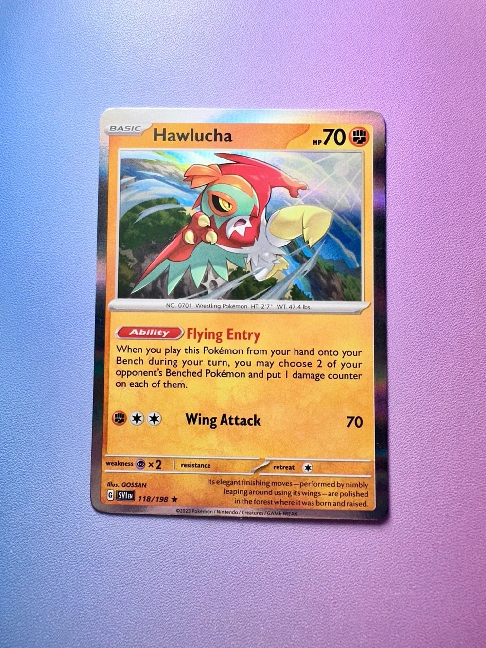 hawlucha - 118/198 (holo rare) — pokémon: scarlet & violet - base set